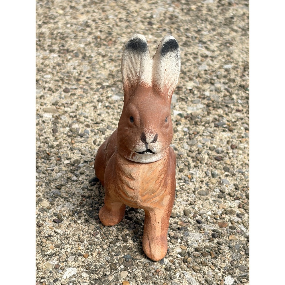 Vintage Germany Terracotta Rabbit Figurine with Removable Head Brown Bunny